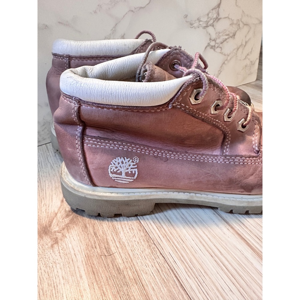 Timberland Ankle Boots Pink Leather Lace Up Womens US 7 Youth Size 5 Work - Picture 2 of 7